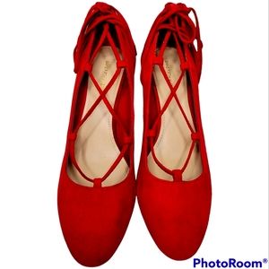 Red Saks Fifth Ave Lace Up Block Heels